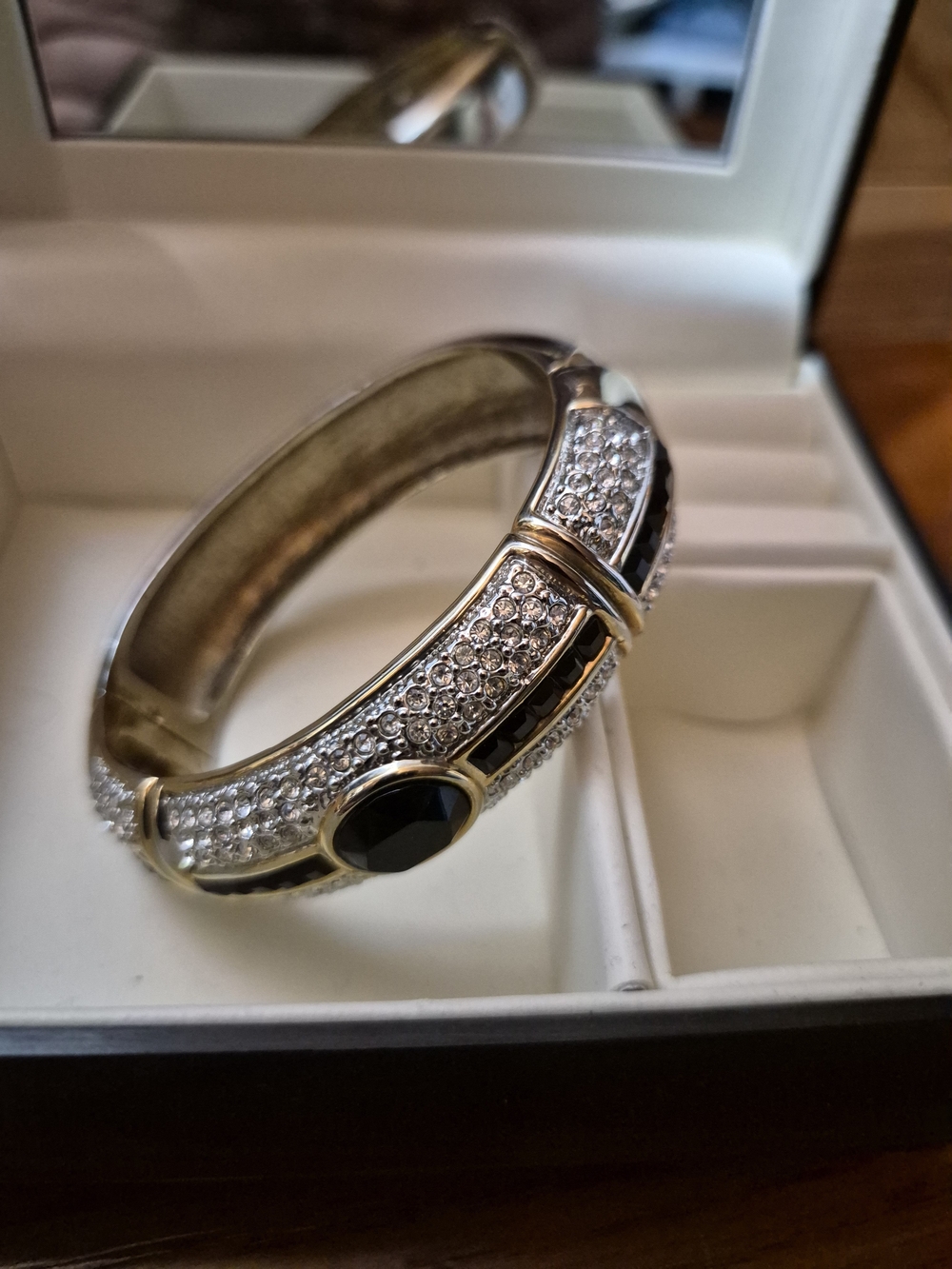 Vintage Gold and Black Crystal Bangle Bracelet